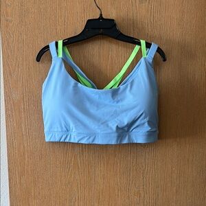 Fabletics Light Blue and Neon Green Sports Bra